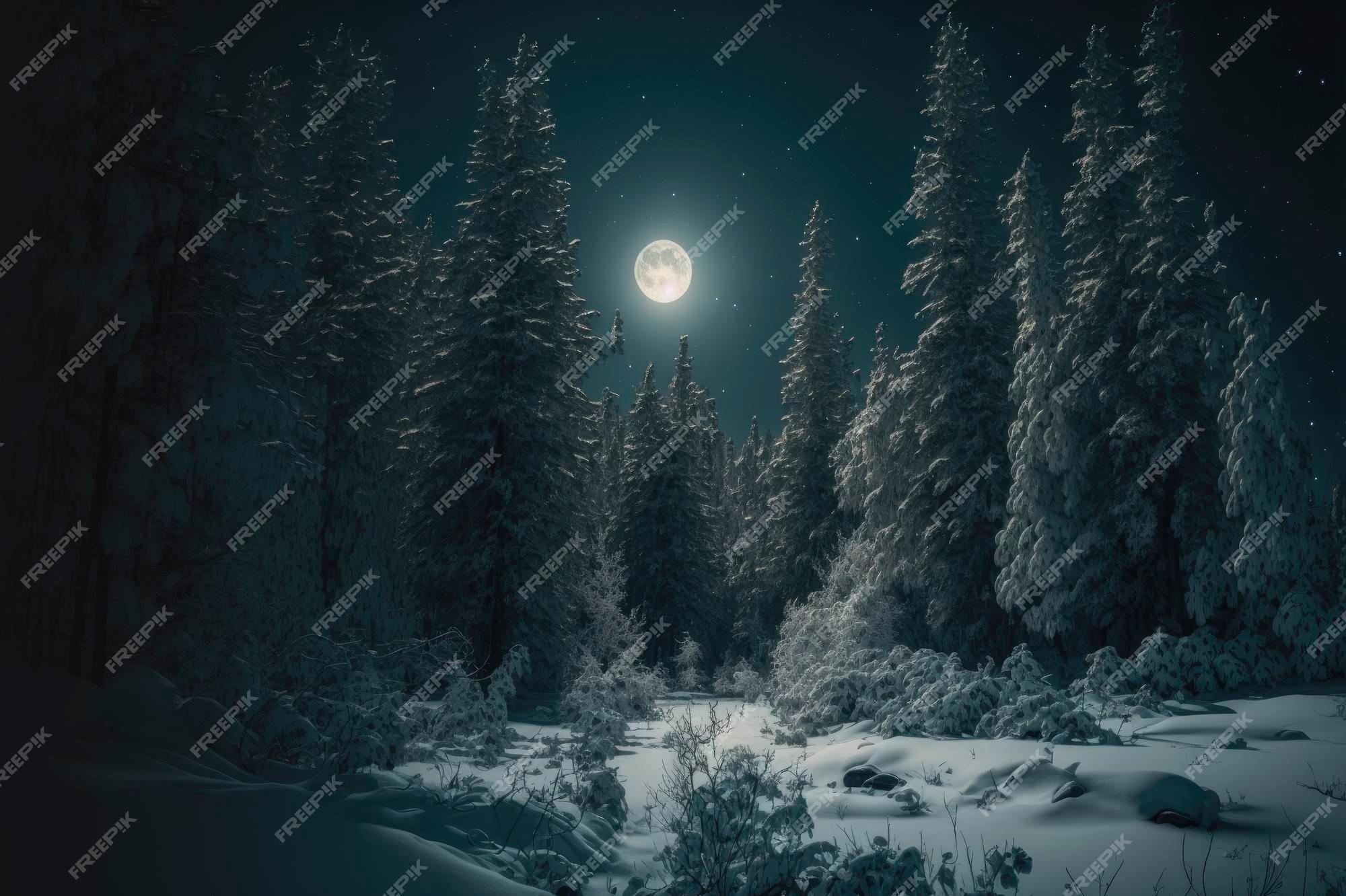Premium Photo Dark Winter Forest Moon Light Aesthetic Background