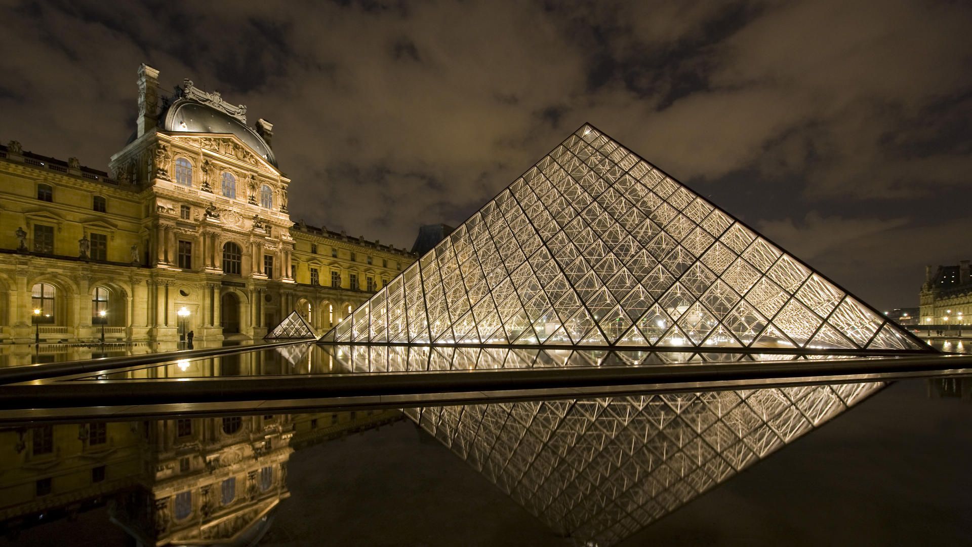 Buildings City Louvre Pyramid At Night Paris France Picture