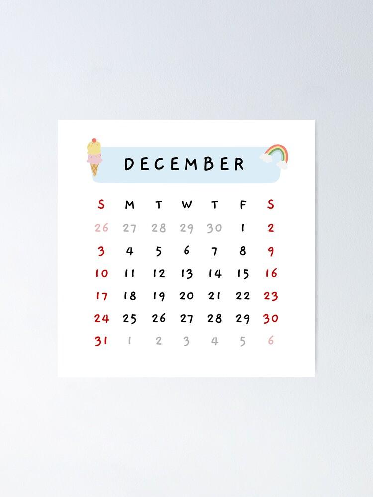 December Individual Calendar Planner Journal Poster for Sale
