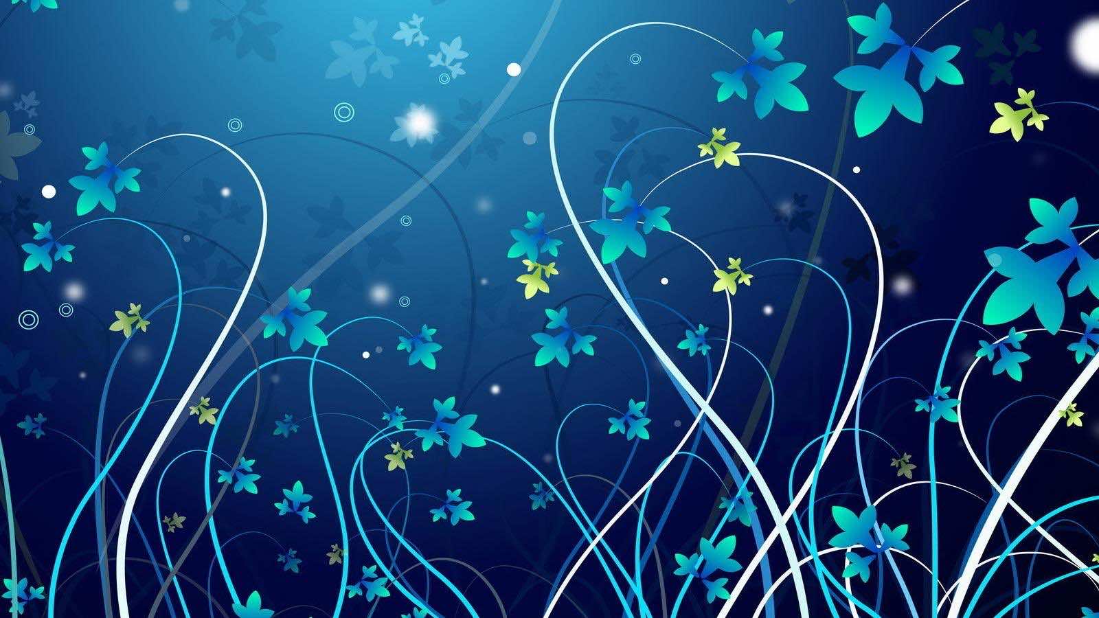 Abstract blue background with stylized floral design for laptop wallpaper