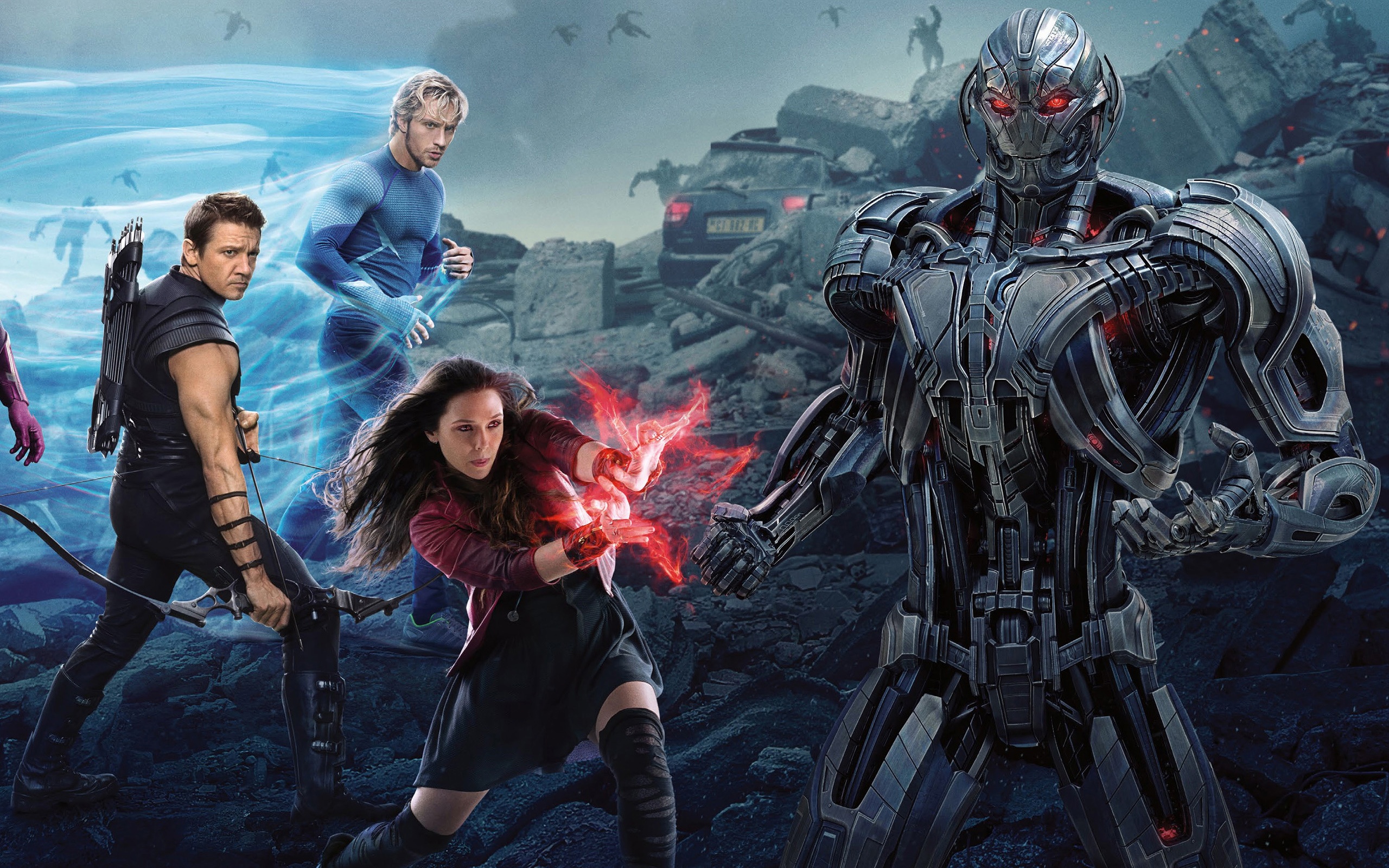 Hawkeye Quicksilver and Scarlet Witch in Avengers Age of Ultron