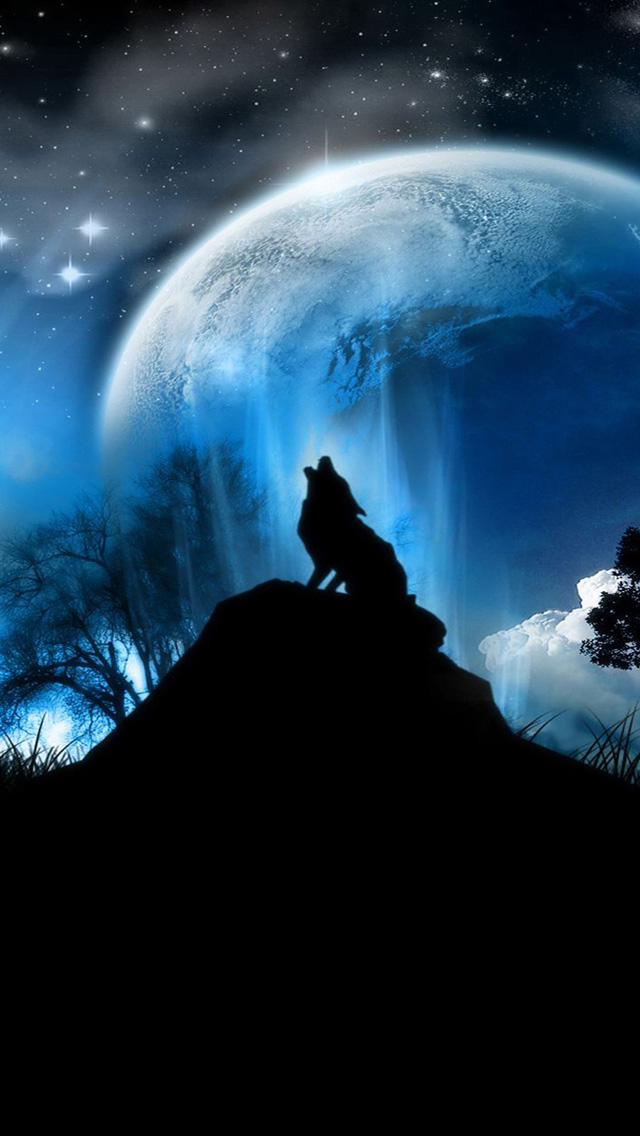 Under The Full Moon Of Wolf HD iPhone Wallpaper