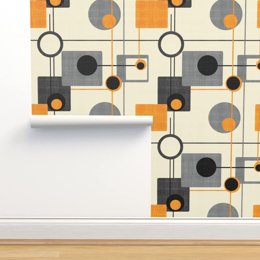 Peel Stick Wallpaper Swatch Orbs Squares Orange Mod Mid