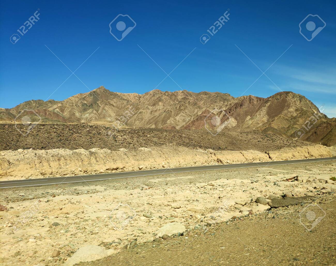 Road In The Sinai Desert Picturesque Background With Mountains