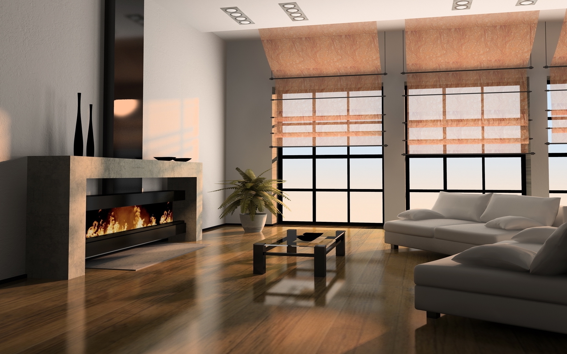 Fire Place Interior Lounge Modern Design HD Wallpaper