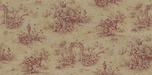 Toile Burgundy Waverly Fabrics Wallpaper