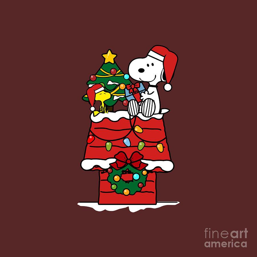 Snoopy Celebrate Christmas With Woodstock Drawing By Paulin