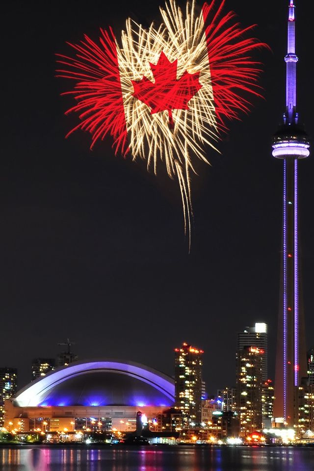 Night Cityscape Canada Maple Firework iPhone 4s Wallpaper