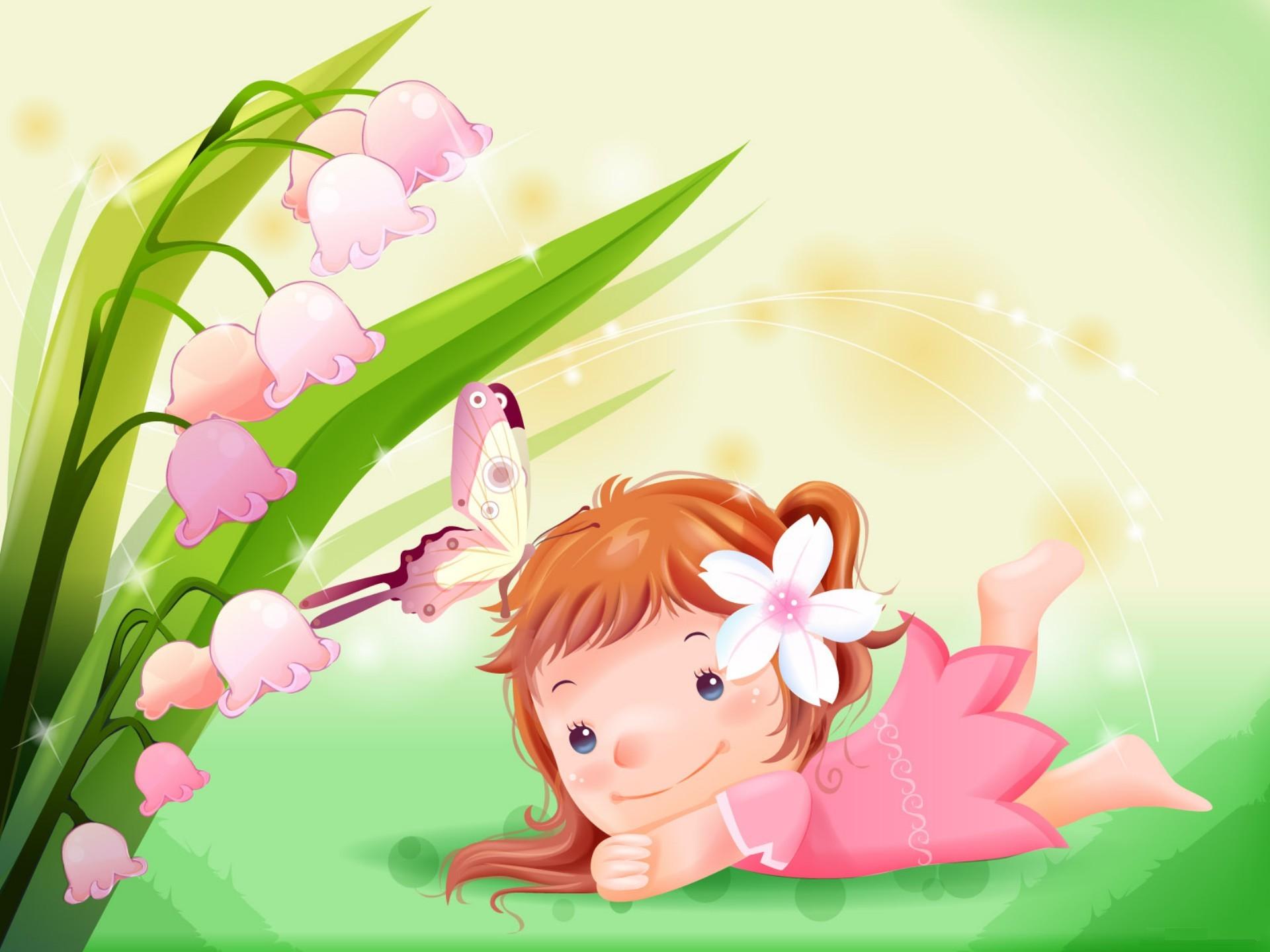 Cute Cartoon Girl With Flower HD Wallpaper Resolutions