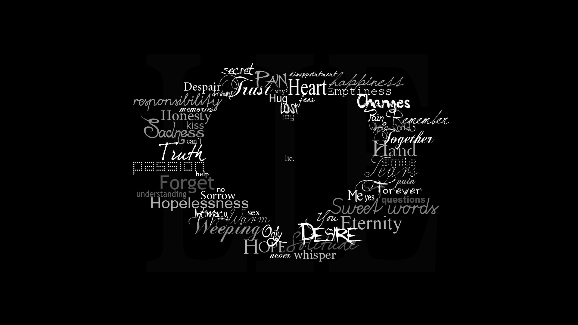 Typography Quote Black Word Clouds Hearts Wallpaper HD