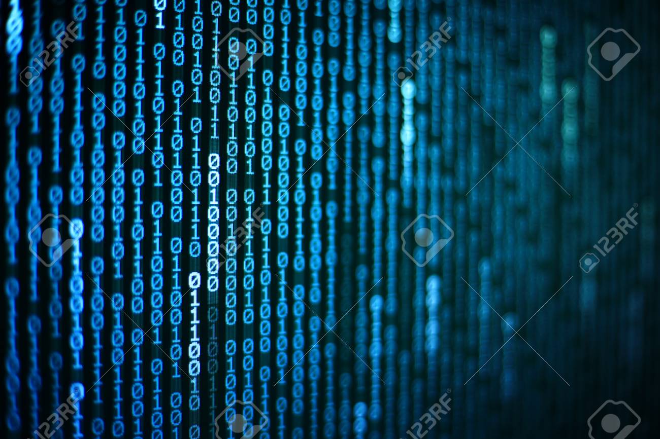 Binary Text Coding Background Moving Vertically On Dark Blue