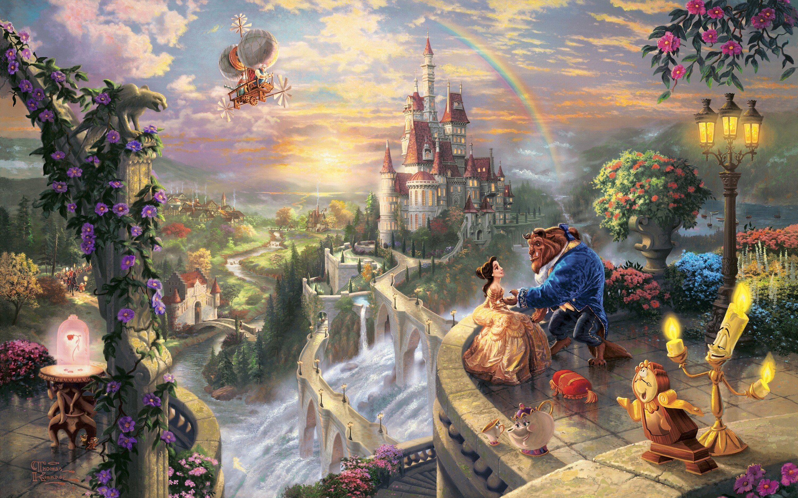 Love disney company castles movies fantasy art beast magic rainbows 2560x1600