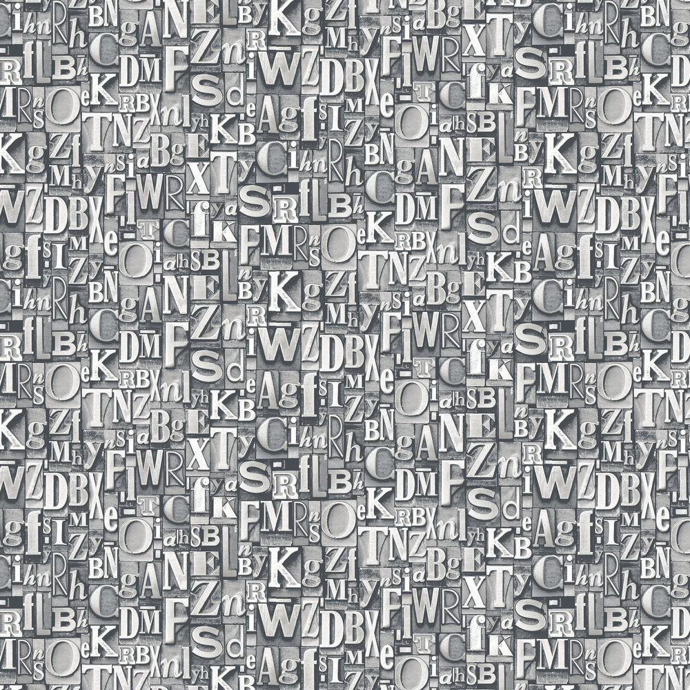 Block Letters By Galerie Silver Grey Wallpaper Direct