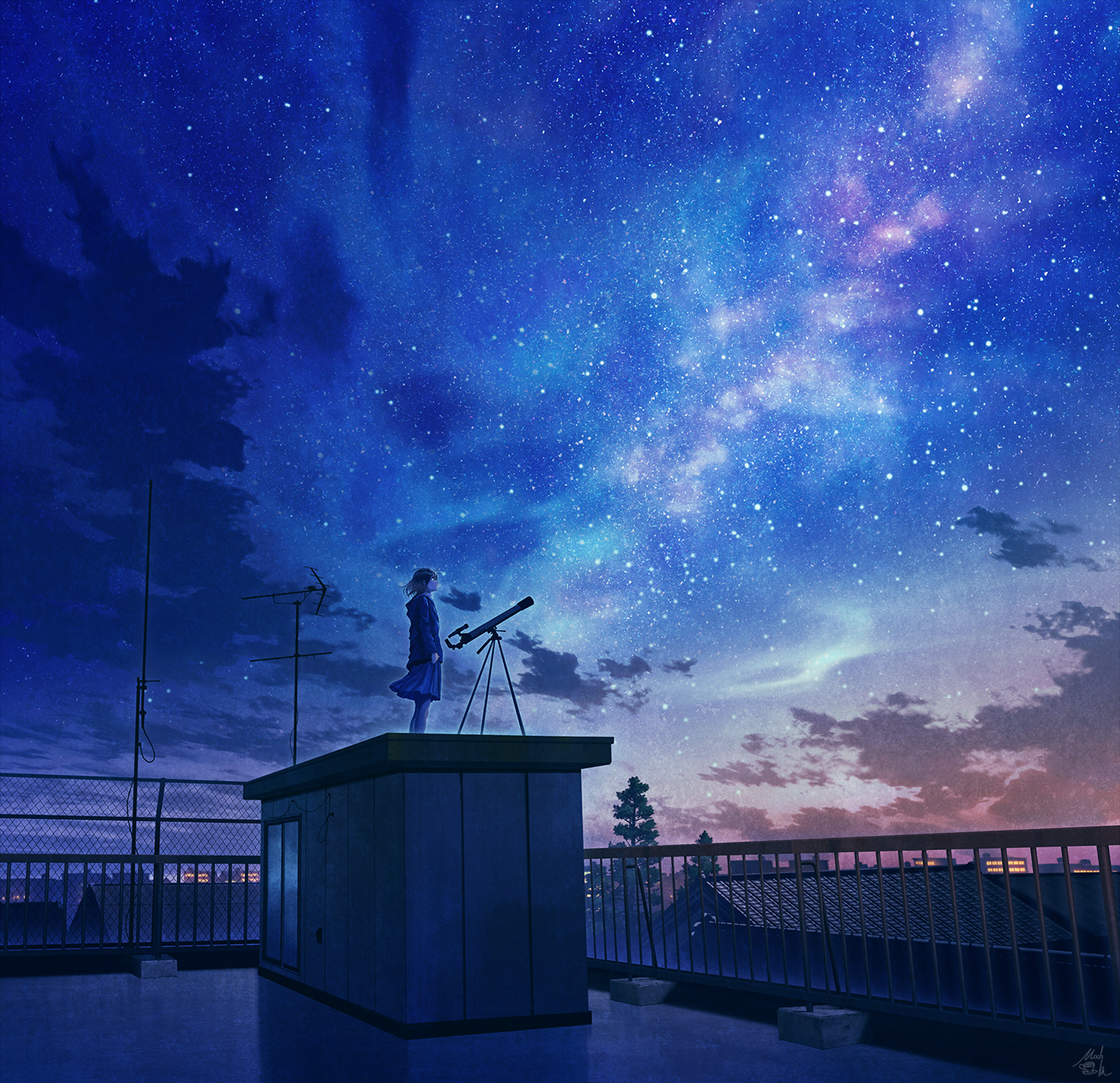Wallpaper ID 150376 anime night sky sky stars rooftops