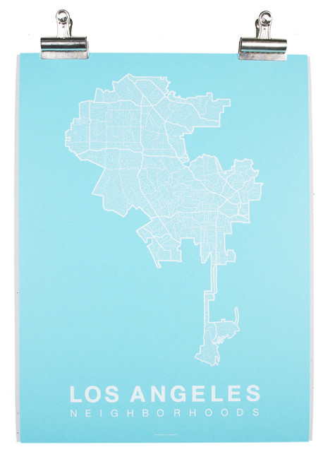 Los Angeles Neighborhood Map White On Teal Modern Wallpaper By