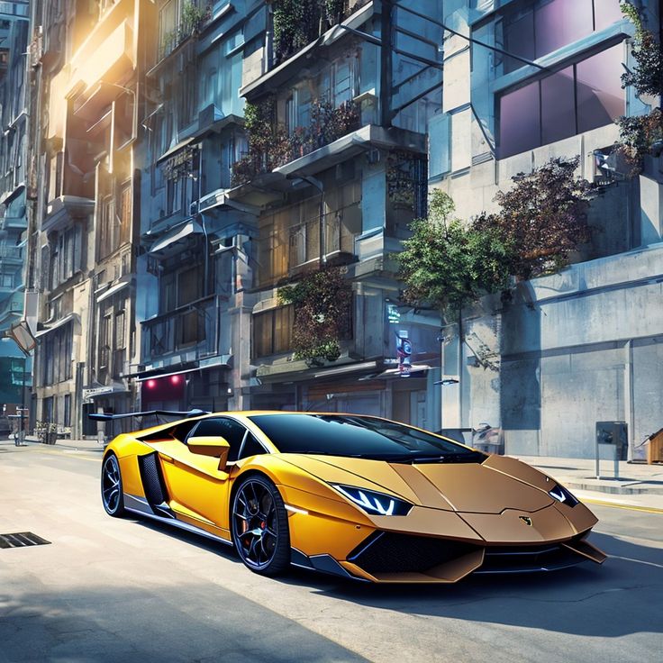 Golden Lamborghini In Anime Style