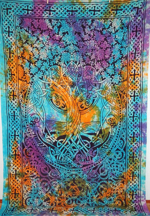 Hippie Tapestry Fabric Bohemian Tie Dye Tree Of Life Color Options