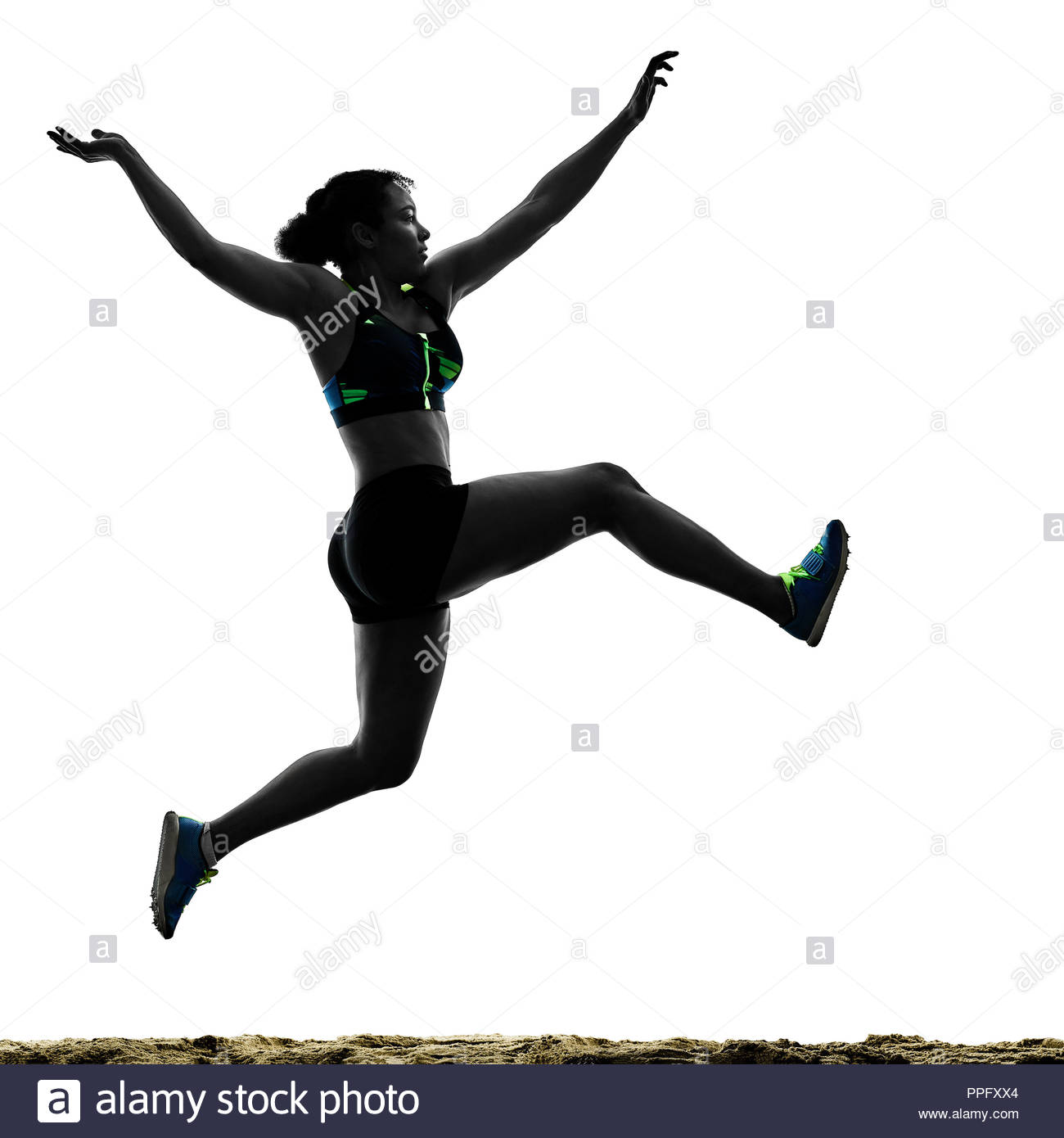 One African Athlete Athletics Long Jump Woman Isolated On White