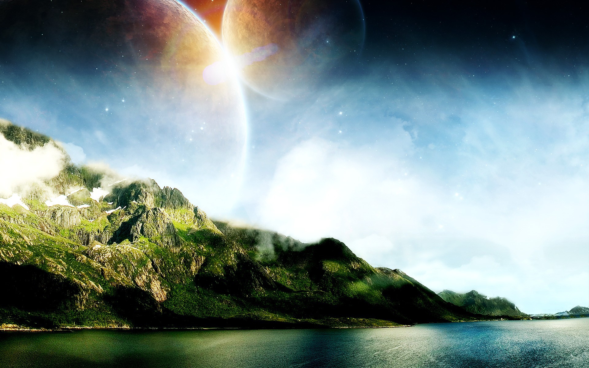 Abstract Landscape with Planets and Mountains