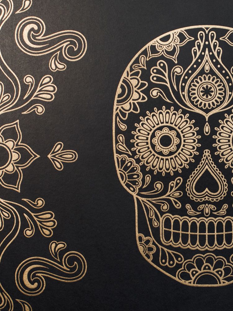 Sugar Skull Wallpaper Black Gold Mexican Ideas