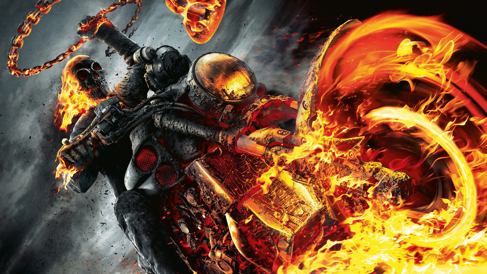 Ghost Rider Spirit Of Vengeance Dark Fire Skull Skulls Chopper Chain