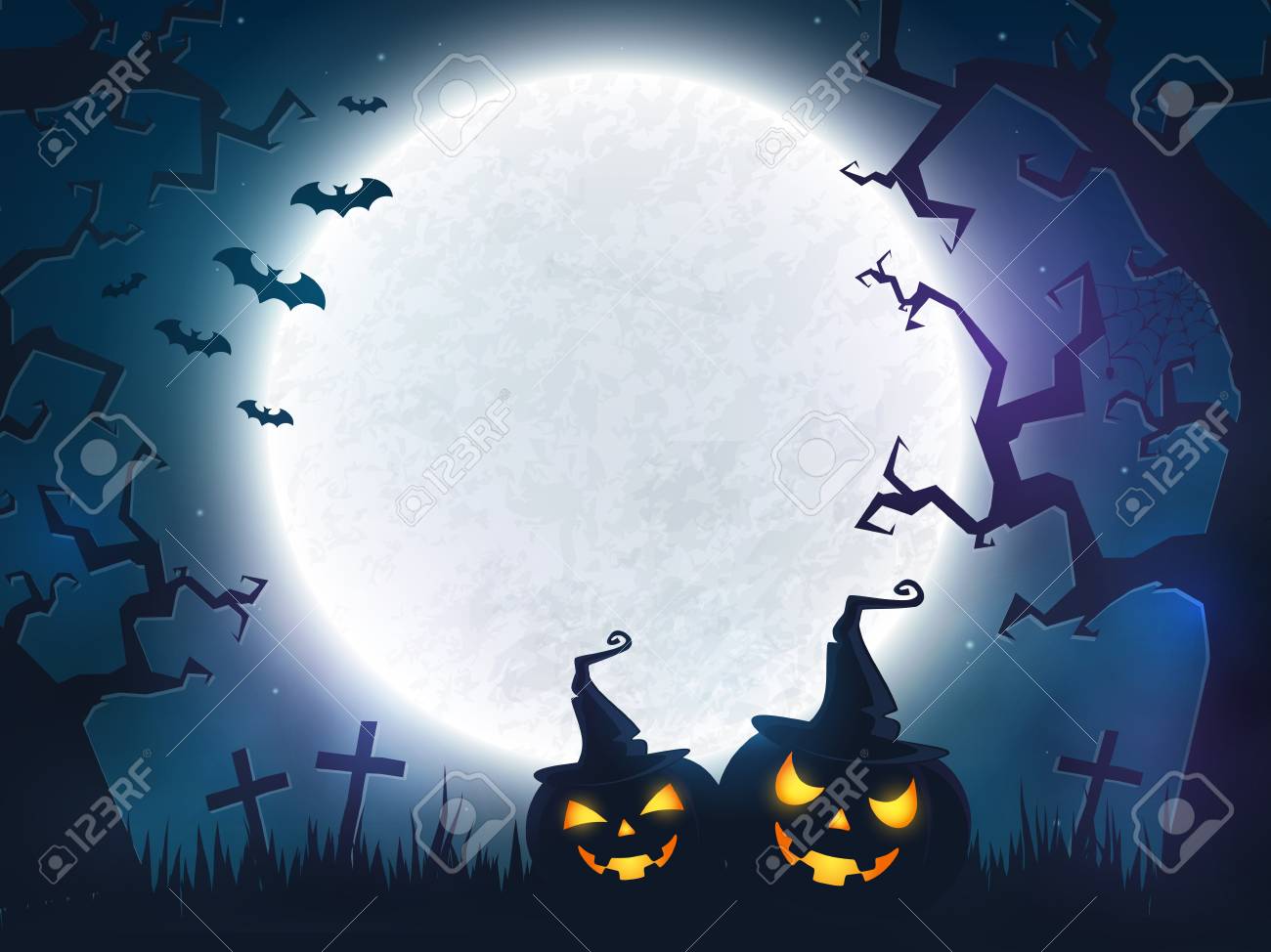 Spooky Halloween Night Background With Full Moon Scary Trees 1300x974