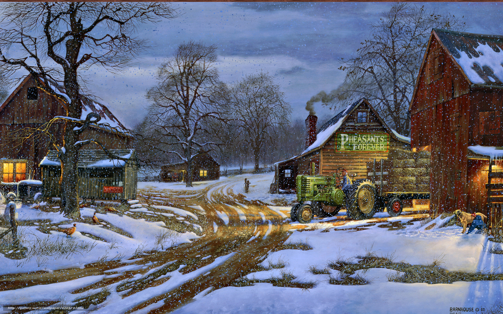 Download wallpaper Winter snow tractor farm free desktop wallpaper