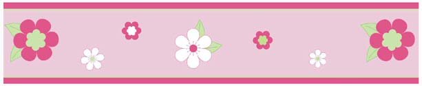 Kids Pink And Green Flowers Wallpaper Border For Girls Room Or Nursery