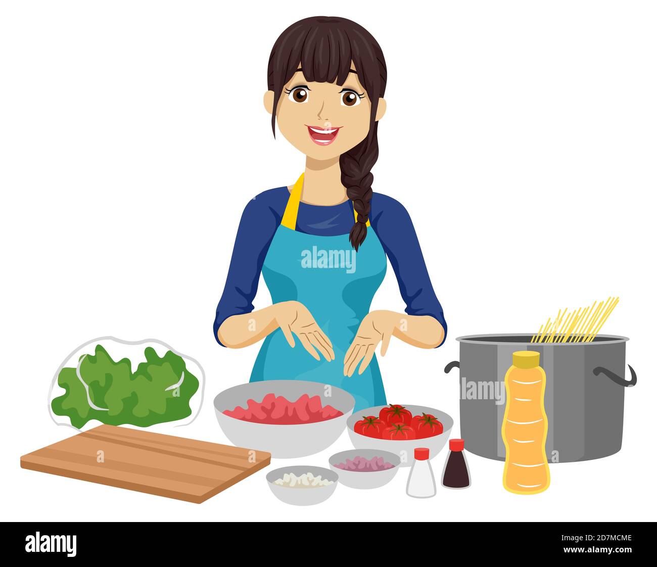 Illustration woman cartoon presenting cooking High Resolution 1300x1122