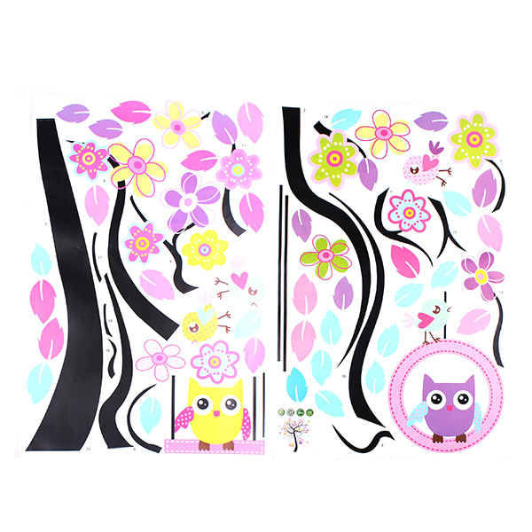 Usa Direct Owls On The Swing Colourful Tree Pvc Removable Wallpaper