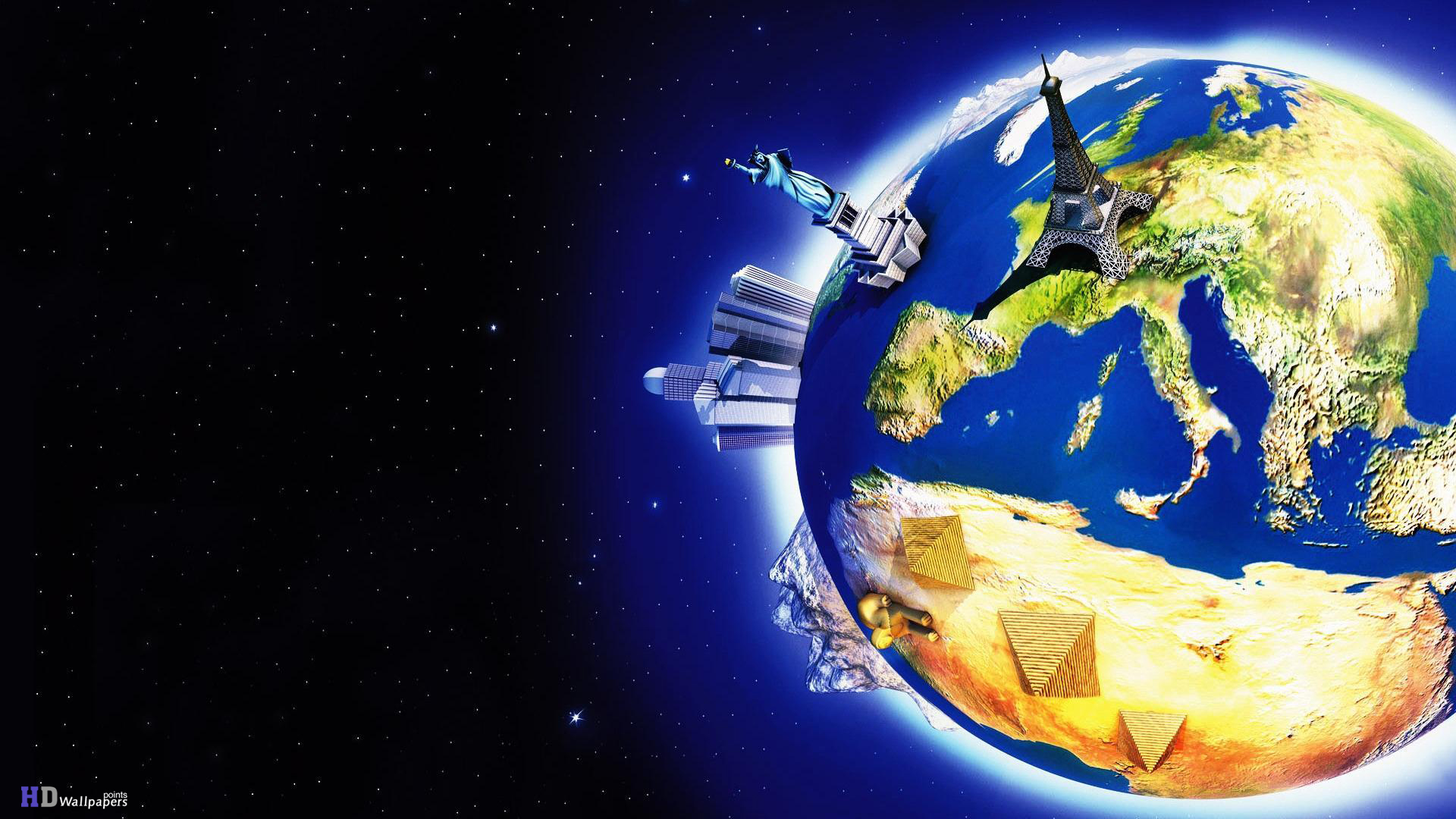 World Map 3d Space Logo HD Wallpaper