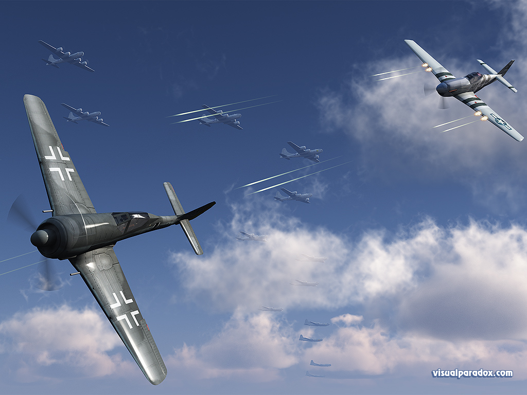 Air Plane Fight Aerial Bat Mustang P51 P51d Fw190a Tracers
