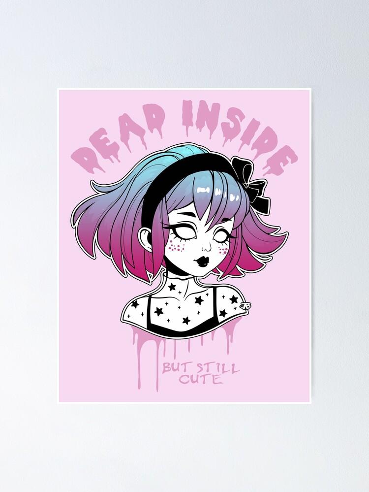 Dead Inside Pastel Goth Creepy Cute Girl pink background
