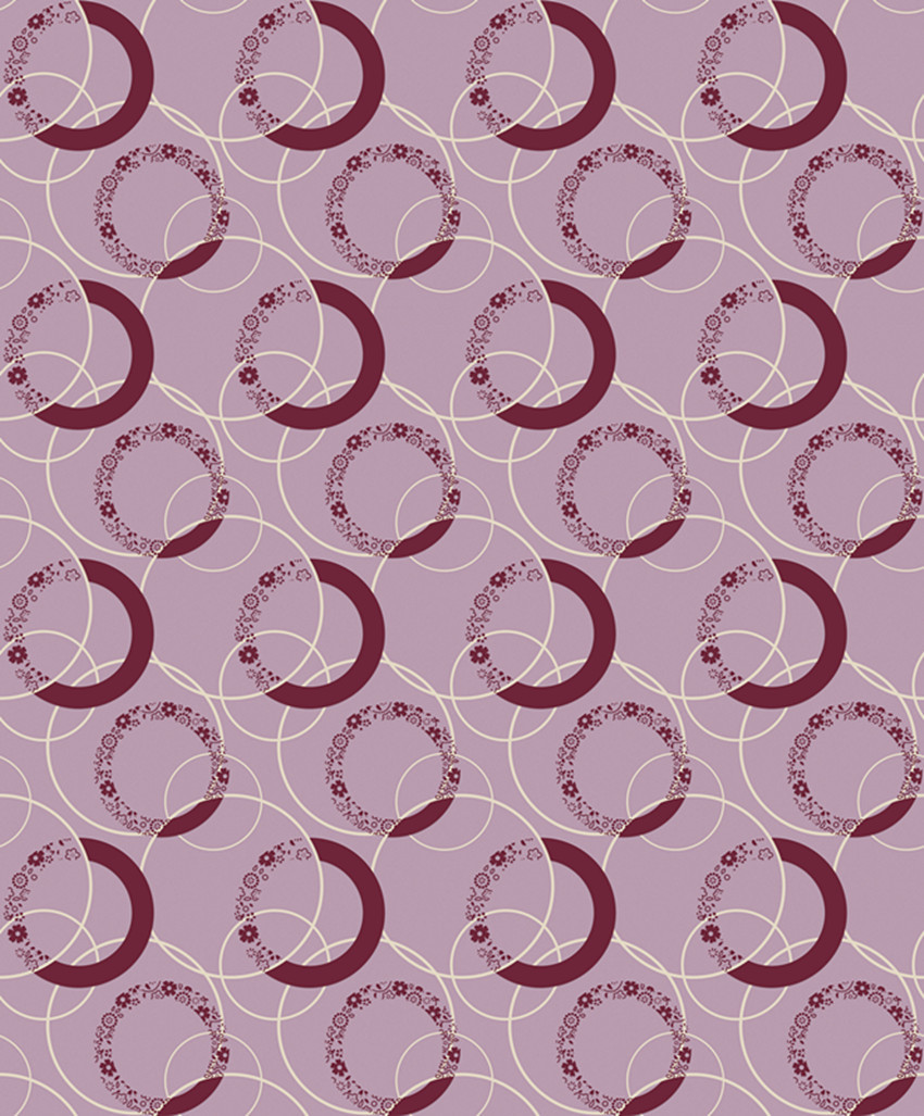 Designer Purple Modern Circle Pattern Velvet Wallpaper Flocked