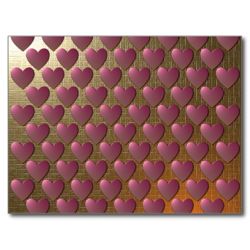 Metallic Gold Wallpaper with Pink Hearts Postcard Zazzle