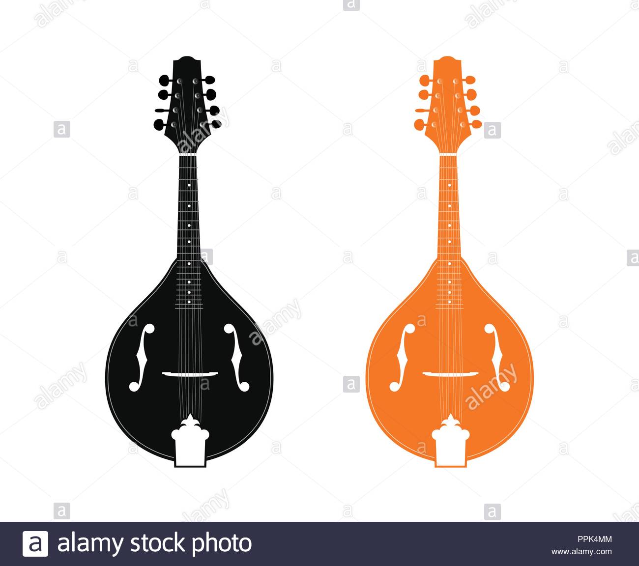 Silhouette Of Mandolin In Black And Orange Color Isolated On White