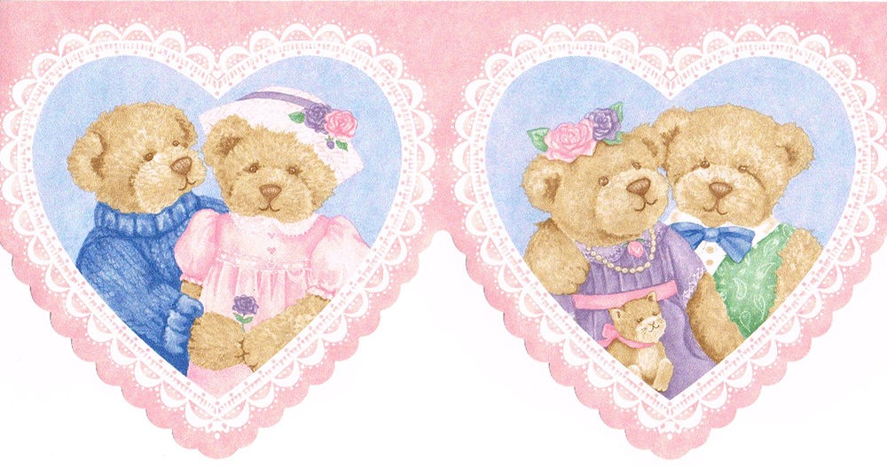 Pink Blue Vintage Teddy Bear Lace Heart Baby Nursery Laser Cut Wall