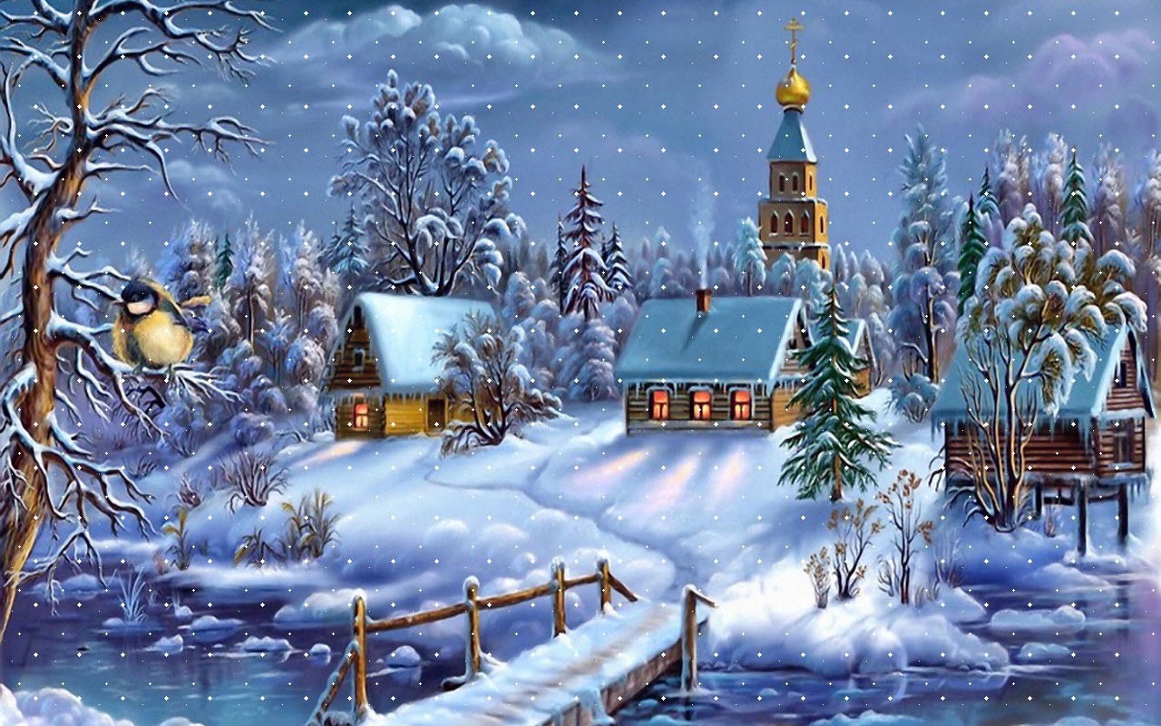 Village In A Snowy World Wallpaper HD