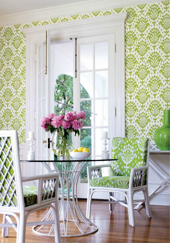 Thai Ikat Wallpaper And Indoor Outdoor Fabric On Chairs