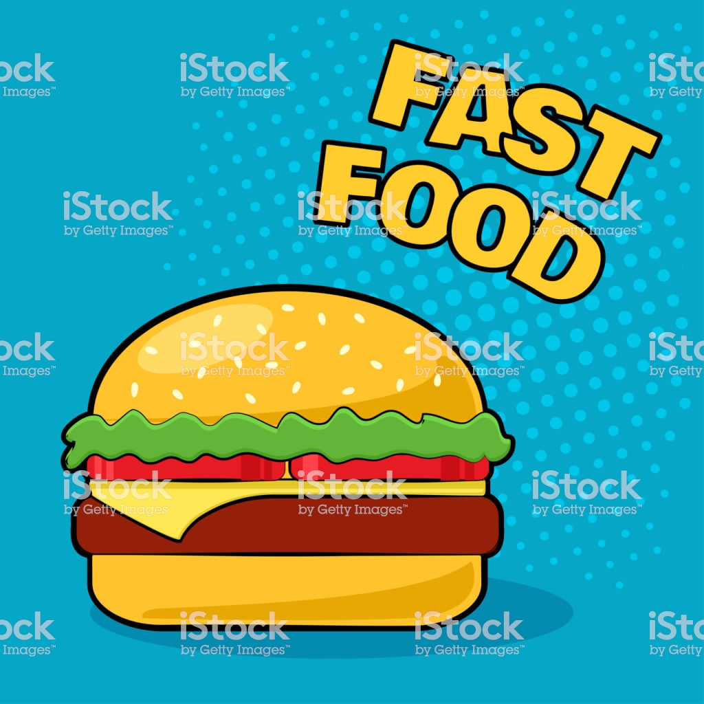Cheeseburger On A Blue Background In The Style Of Pop Art Colorful