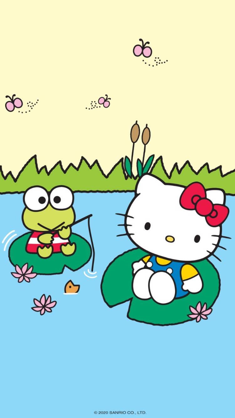Download Keroppi Fishing With Hello Kitty Wallpaper