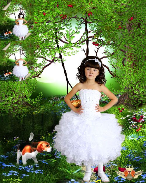 Psd White Dress Template For Girls With Nature Background Montage