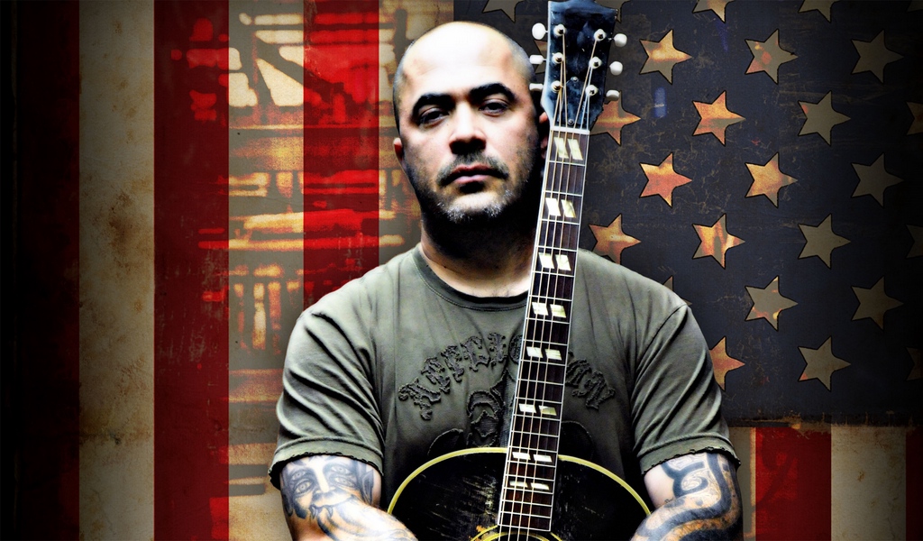 Download wallpaper 1024x600 aaron lewis guitar bald tattoo