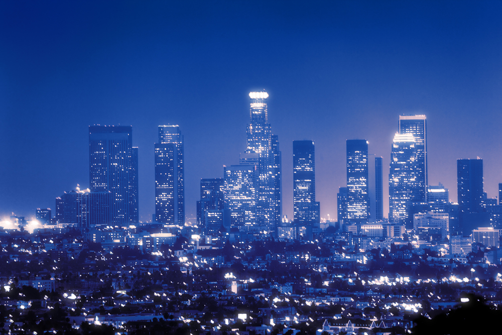 Downtown Los Angeles Skyline At Night Wall Mural Ohpopsi Wallpaper