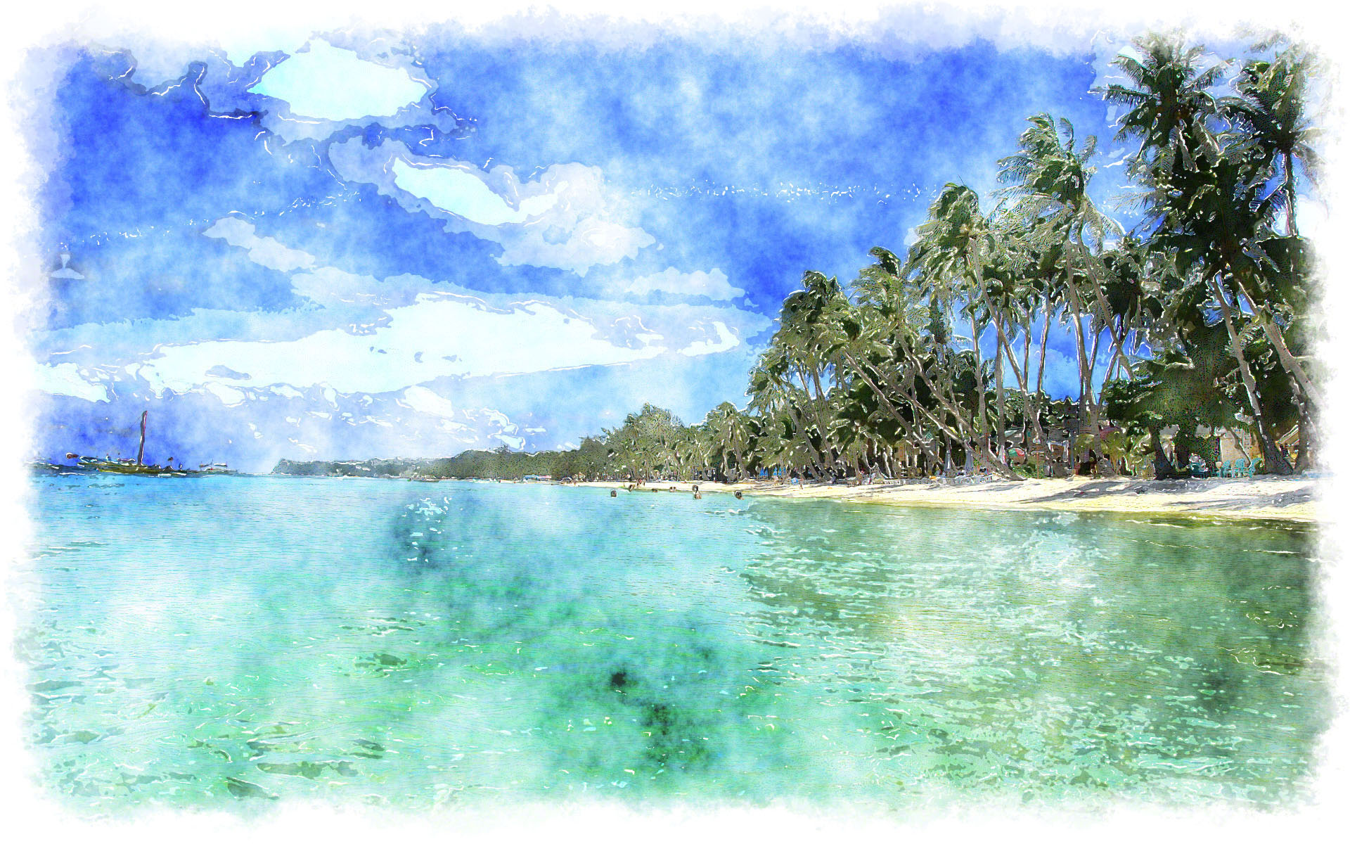 Free Download Watercolor Tropical Wallpaper Beach Beautiful World