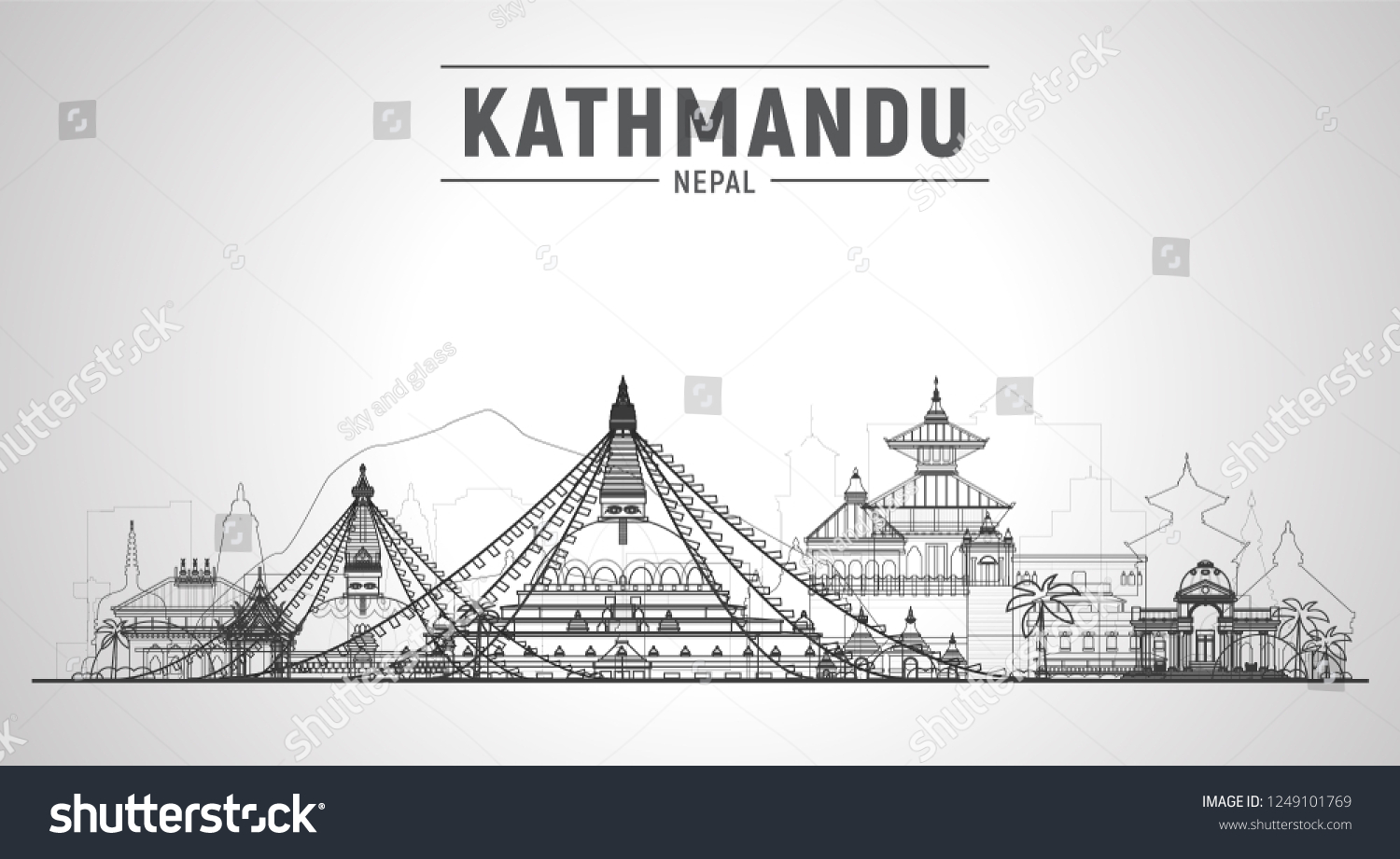 Kathmandu Nepal Line Skyline Panorama Sky Stock Vector Royalty
