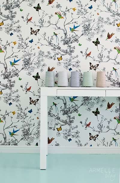 Schumacher Birds  Butterflies Wallpaper Porcelain  Fabric Bistro   Columbia  South Carolina