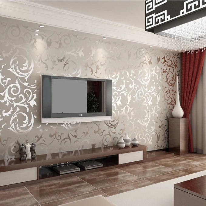 New Designer Flocking Textured Grey Color Wallpaper Discount Now For