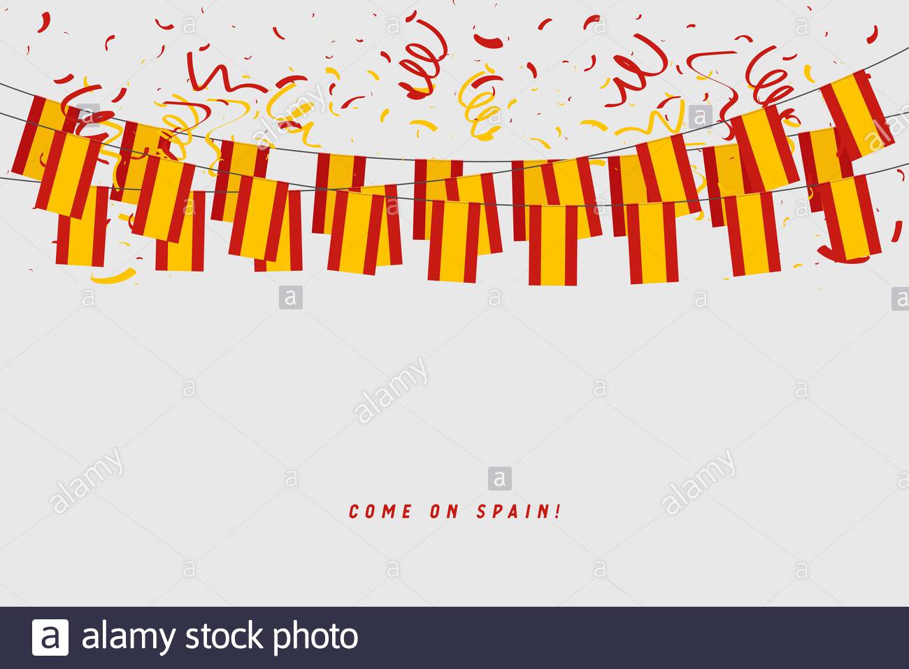 Spain Garland Flag With Confetti On Gray Background Hang Bunting