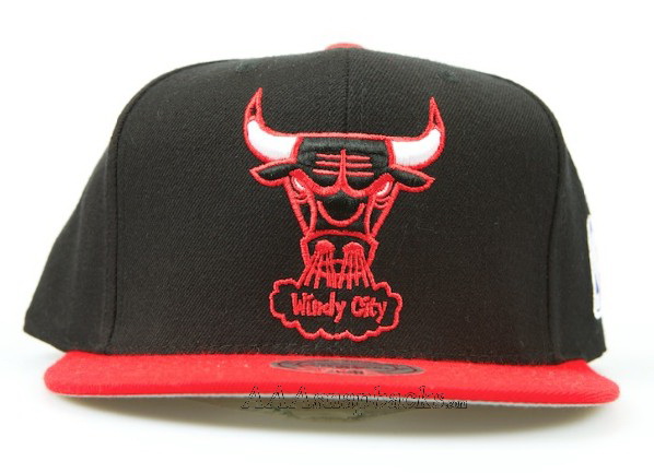 Ness Nba Chicago Bulls Snapbacks Hats Windy City Caps Logo Black